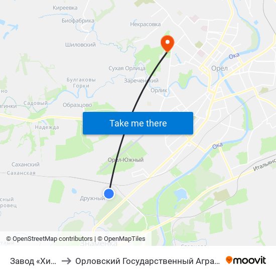 Завод «Химмаш» to Орловский Государственный Аграрный Университет map