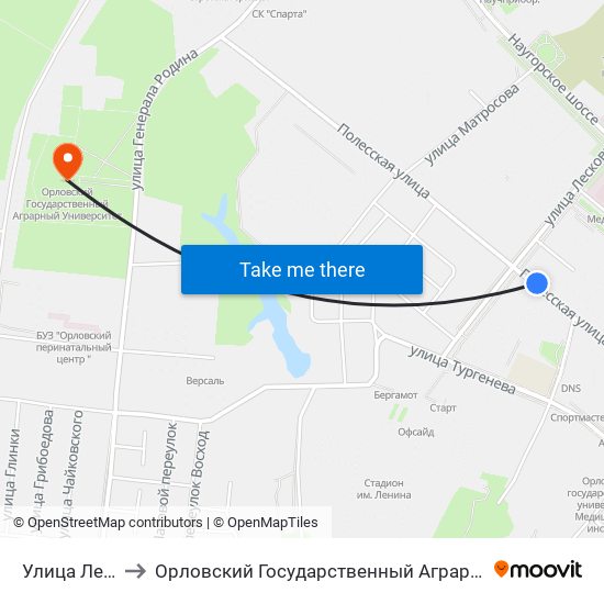 Улица Лескова to Орловский Государственный Аграрный Университет map