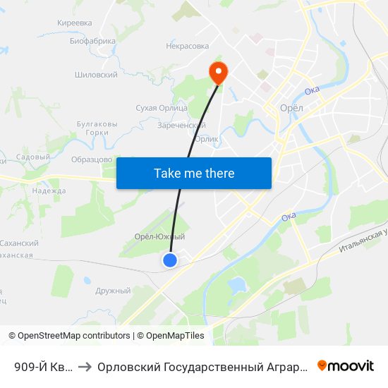 909-Й Квартал to Орловский Государственный Аграрный Университет map