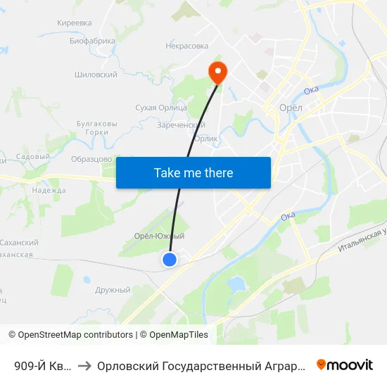 909-Й Квартал to Орловский Государственный Аграрный Университет map