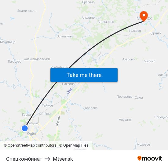 Спецкомбинат to Mtsensk map