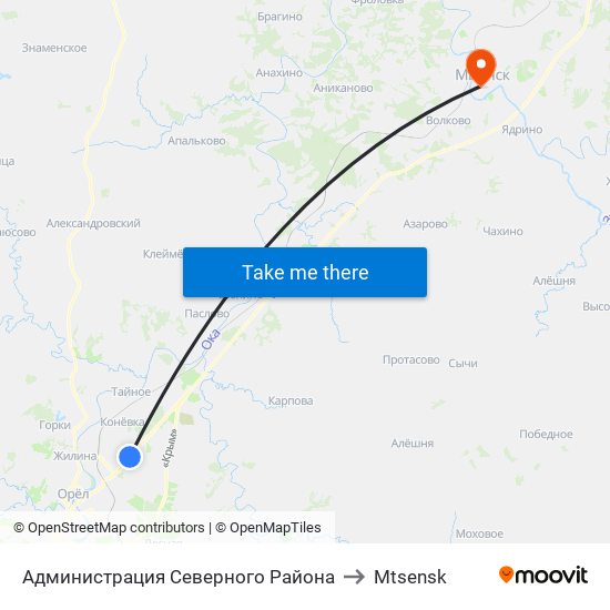 Администрация Северного Района to Mtsensk map