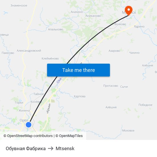 Обувная Фабрика to Mtsensk map