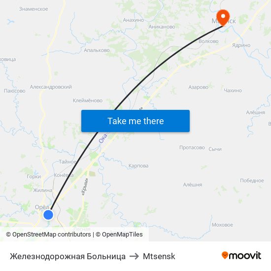 Железнодорожная Больница to Mtsensk map