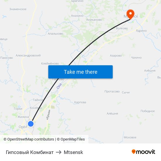 Гипсовый Комбинат to Mtsensk map
