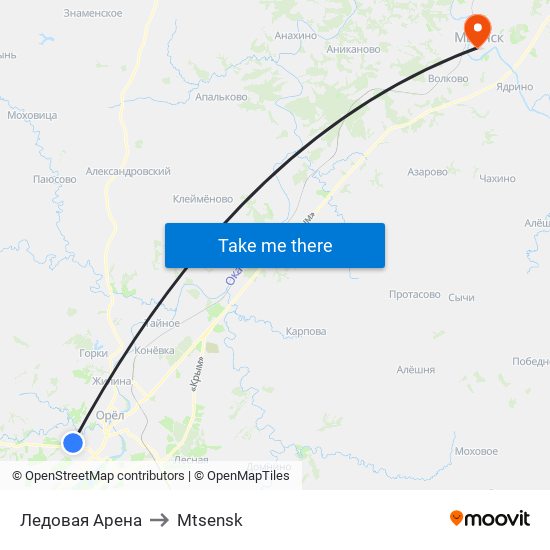 Ледовая Арена to Mtsensk map