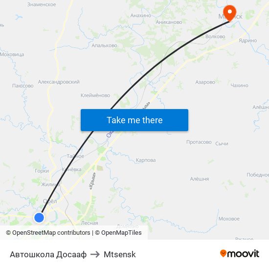 Автошкола Досааф to Mtsensk map