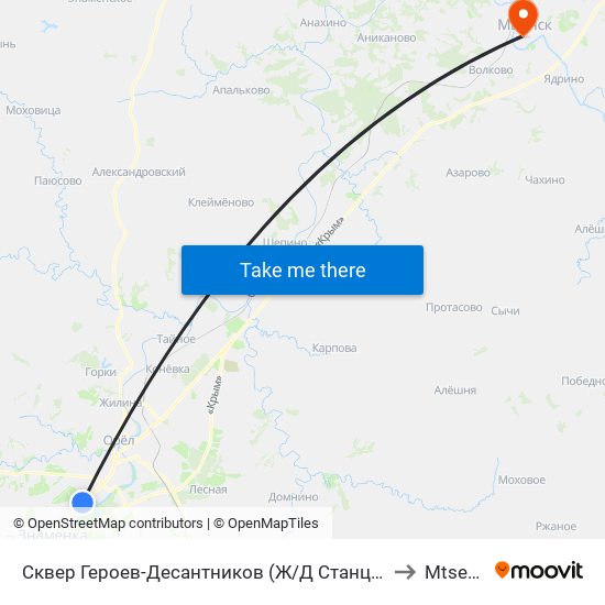 Сквер Героев-Десантников (Ж/Д Станция «Цон») to Mtsensk map