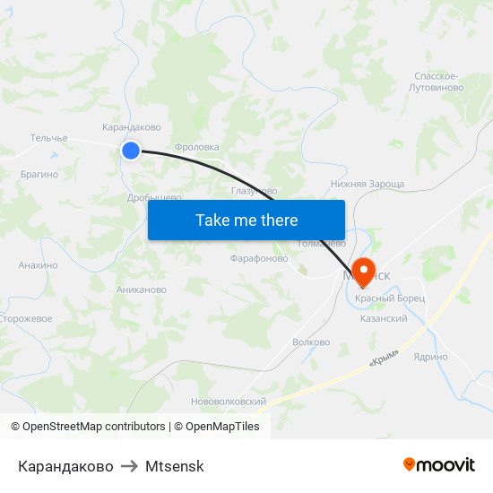 Карандаково to Mtsensk map