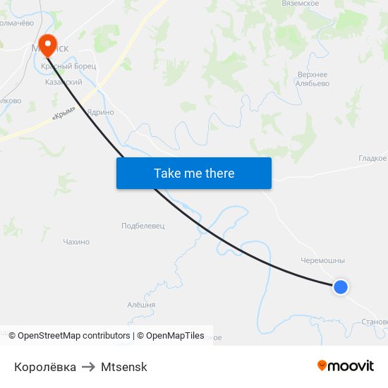 Королёвка to Mtsensk map