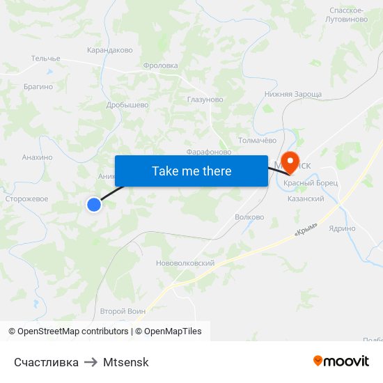 Счастливка to Mtsensk map