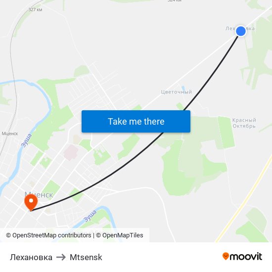 Лехановка to Mtsensk map