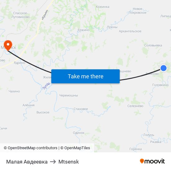 Малая Авдеевка to Mtsensk map