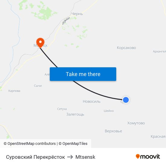 Суровский Перекрёсток to Mtsensk map