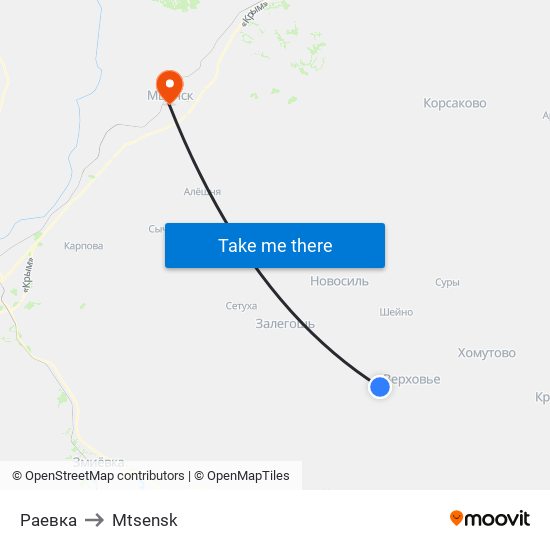 Раевка to Mtsensk map