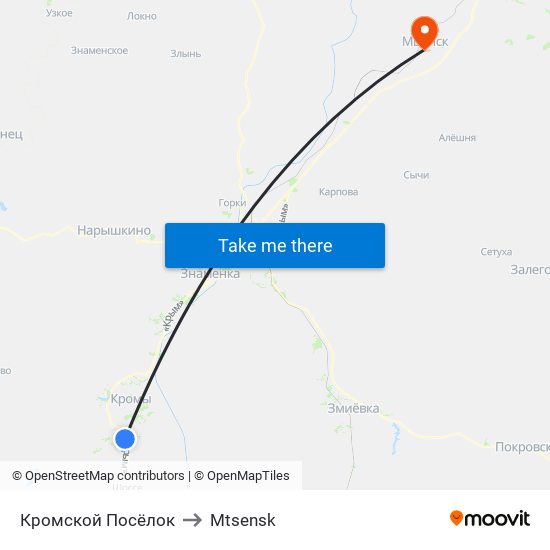 Кромской Посёлок to Mtsensk map