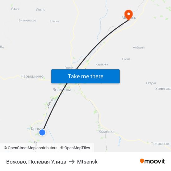 Вожово, Полевая Улица to Mtsensk map