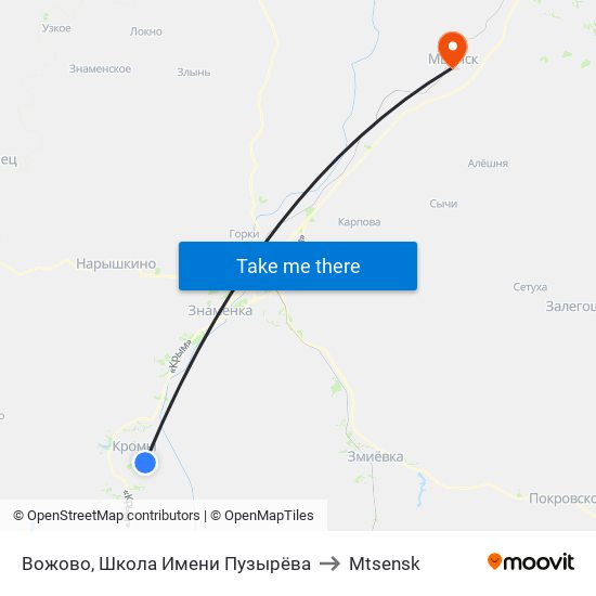 Вожово, Школа Имени Пузырёва to Mtsensk map