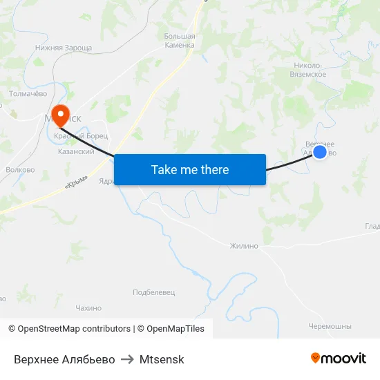 Verkhnee Alyabyevo to Mtsensk map