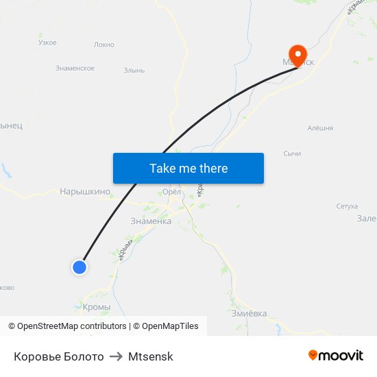 Коровье Болото to Mtsensk map