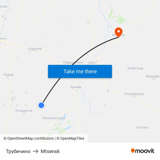 Трубичино to Mtsensk map