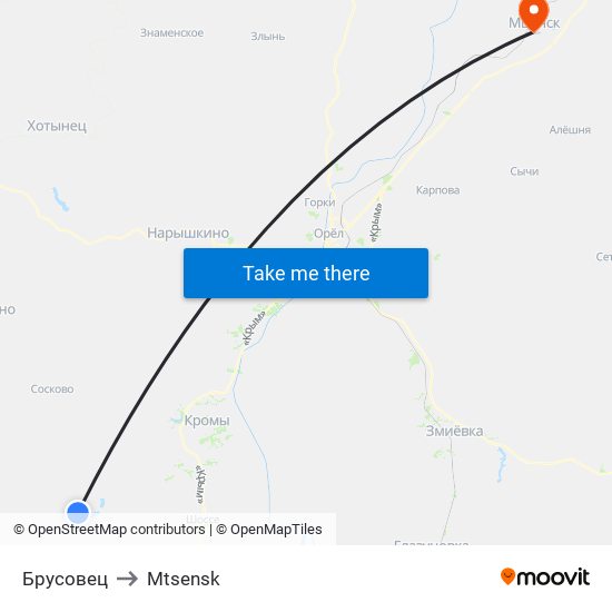 Брусовец to Mtsensk map