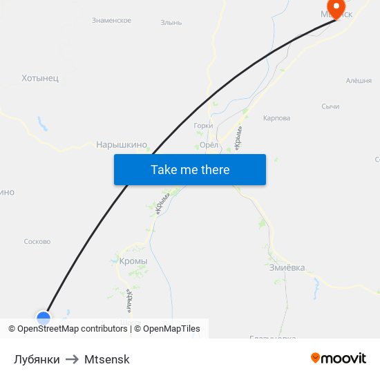 Лубянки to Mtsensk map