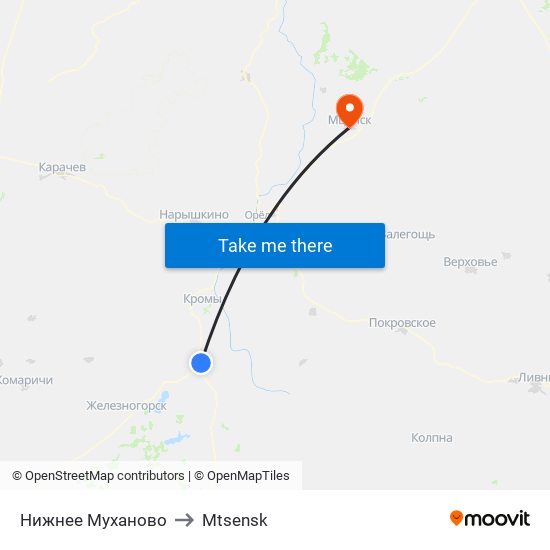 Нижнее Муханово to Mtsensk map