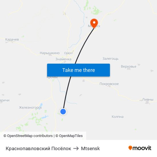 Краснопавловский Посёлок to Mtsensk map