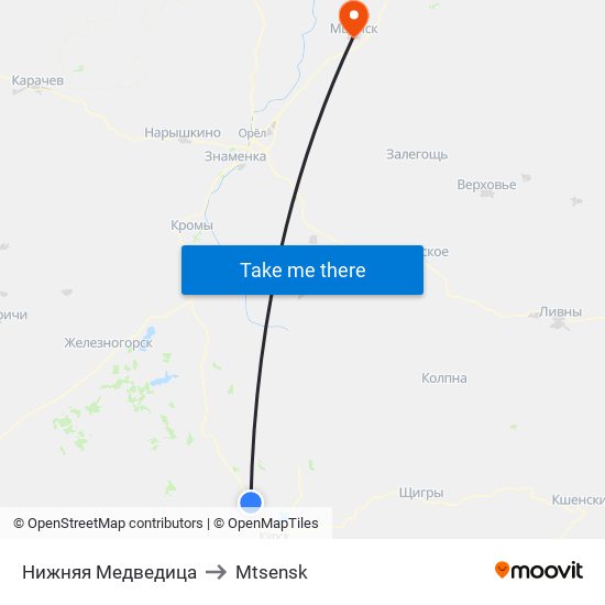 Нижняя Медведица to Mtsensk map