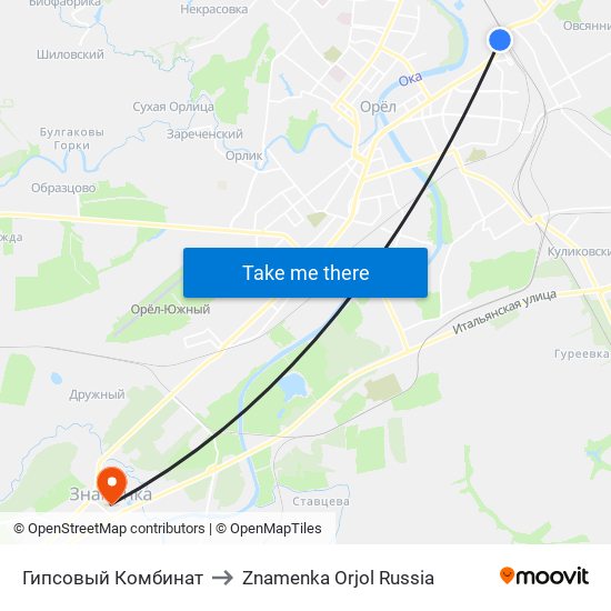 Гипсовый Комбинат to Znamenka Orjol Russia map