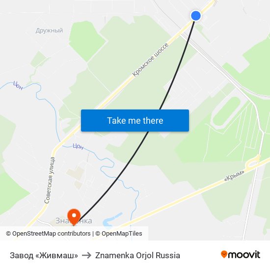 Завод «Живмаш» to Znamenka Orjol Russia map