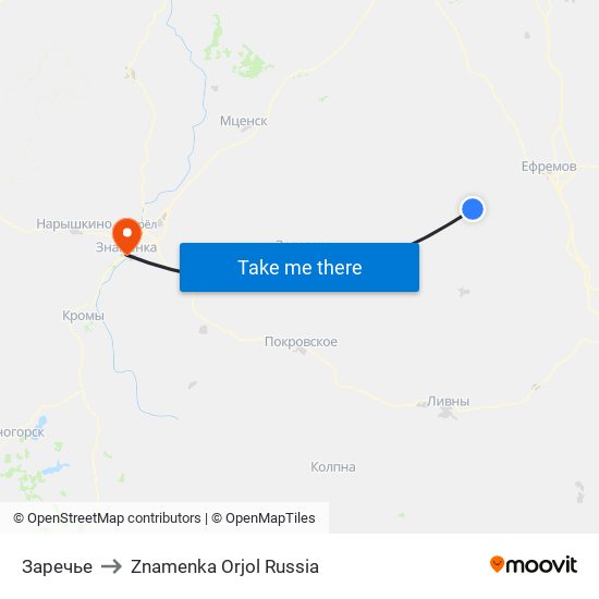 Заречье to Znamenka Orjol Russia map