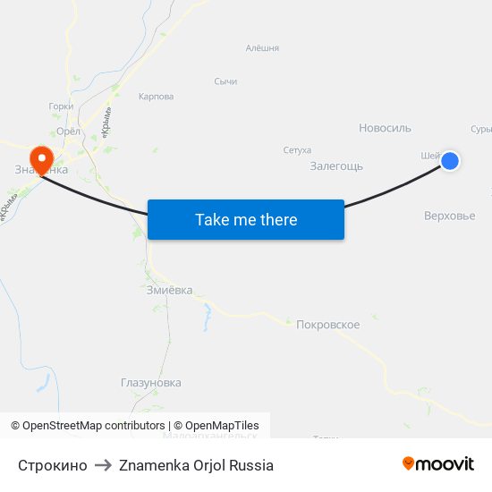 Строкино to Znamenka Orjol Russia map