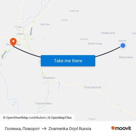 Голянка, Поворот to Znamenka Orjol Russia map