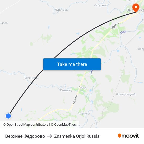 Верхнее Фёдорово to Znamenka Orjol Russia map