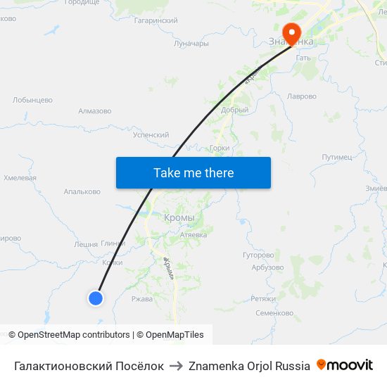Галактионовский Посёлок to Znamenka Orjol Russia map