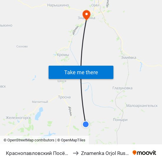 Краснопавловский Посёлок to Znamenka Orjol Russia map