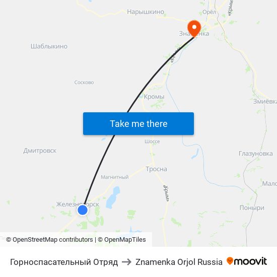 Горноспасательный Отряд to Znamenka Orjol Russia map