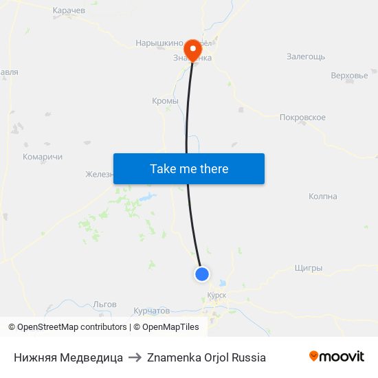 Нижняя Медведица to Znamenka Orjol Russia map