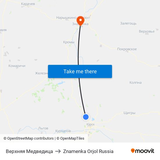 Верхняя Медведица to Znamenka Orjol Russia map