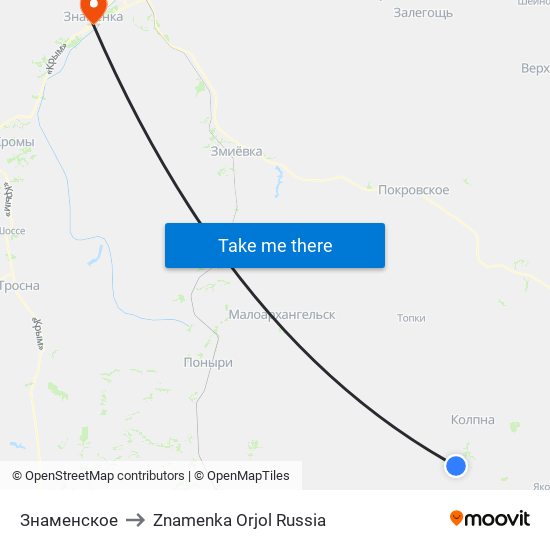 Знаменское to Znamenka Orjol Russia map