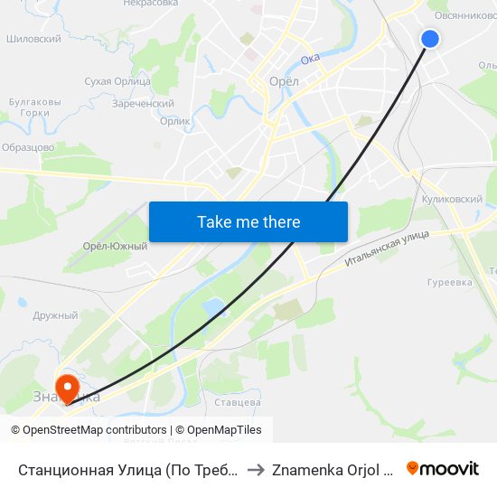 Станционная Улица (По Требованию) to Znamenka Orjol Russia map