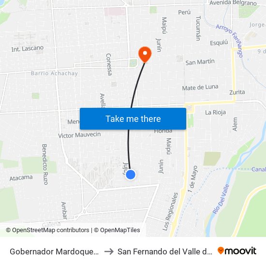 Gobernador Mardoqueo Molina, 23 to San Fernando del Valle de Catamarca map