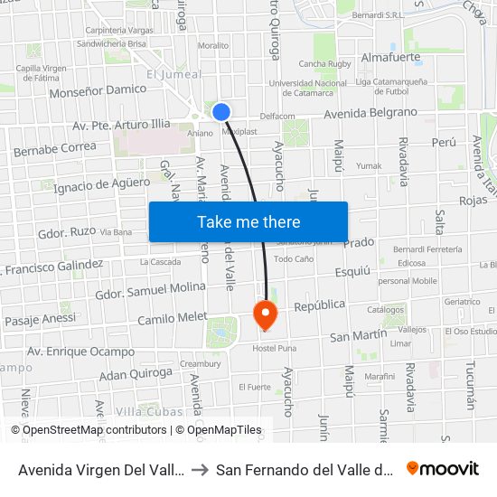 Avenida Virgen Del Valle Norte, 19 to San Fernando del Valle de Catamarca map