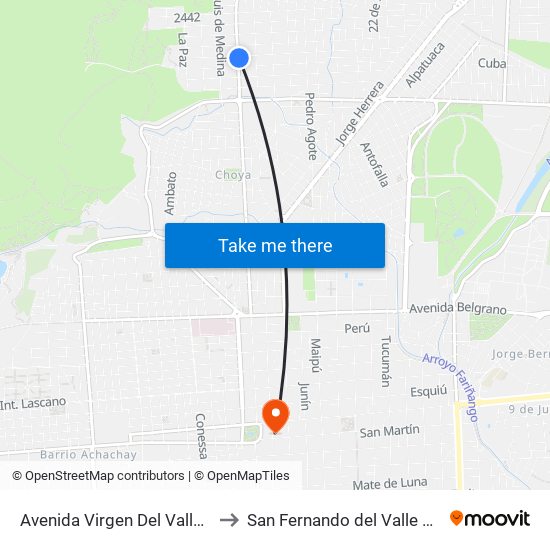 Avenida Virgen Del Valle Norte, 1786 to San Fernando del Valle de Catamarca map