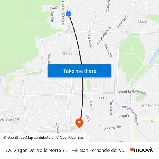 Av. Virgen Del Valle Norte Y Calle Padre Luis Giorgi to San Fernando del Valle de Catamarca map