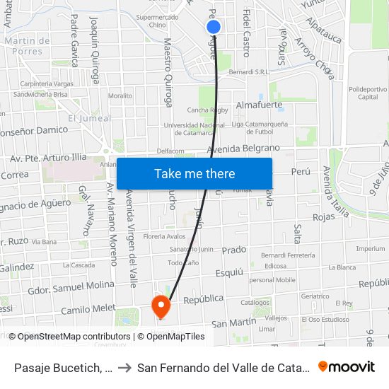 Pasaje Bucetich, 607 to San Fernando del Valle de Catamarca map