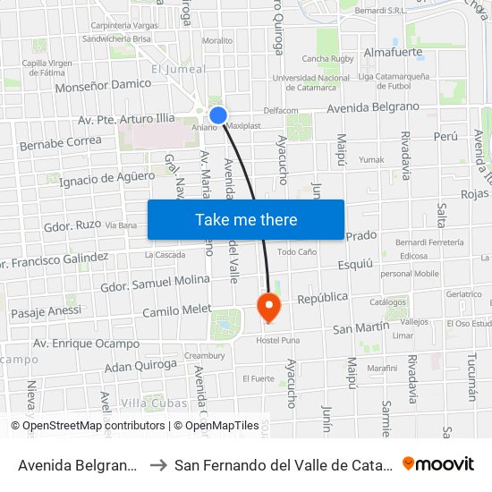 Avenida Belgrano, 24 to San Fernando del Valle de Catamarca map