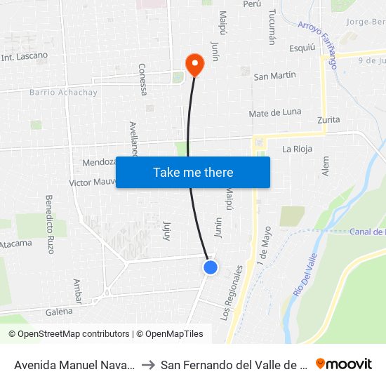 Avenida Manuel Navarro, 2584 to San Fernando del Valle de Catamarca map